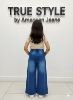 Girls Wide Leg Printed Denim Jeans - Image 3