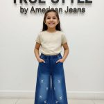 Girls Wide Leg Printed Denim Jeans
